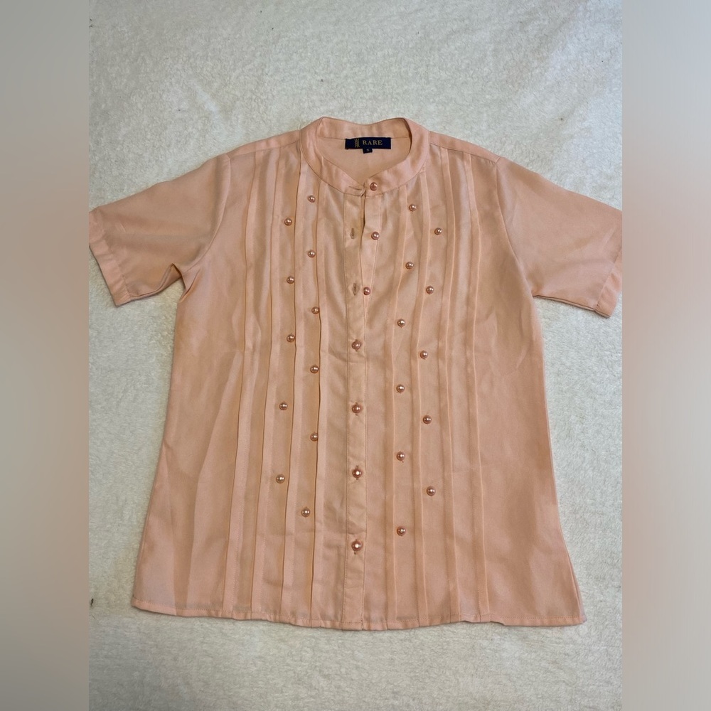 Rare peach cottagecore blouse with pearls. Size small - Picture 2 of 4